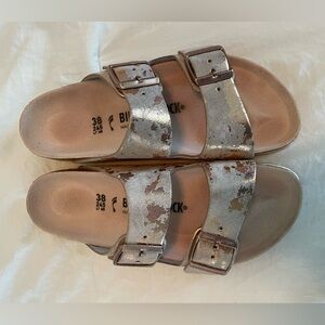 Pink and gold Birkenstocks
